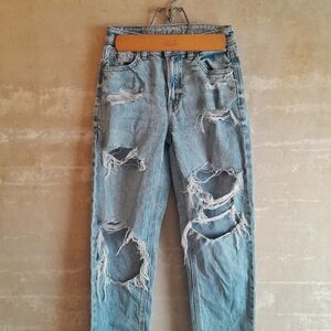 392a. light blue American Eagle ripped raw hem Strigid 2010s skinny jeans, 000